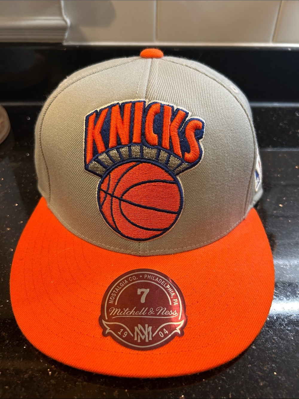 Mitchell & Ness Kids Knicks Gray Crown with Orange Brim Snapback